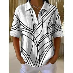Women's Waffle Summer Tops Graphic Geometric Elegant Vintage Stylish Short Sleeve Shirt Collar Regular Tops Casual Daily Blue Ash Black White Dusty Blue Summer