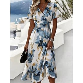 Femmes Robe Midi Robe fourreau Vacances Occasionnel Boho Quotidien Robe d'Été Robe de Printemps Coupe régulière Fleuri Graphique Manche Courte Col ras du cou C