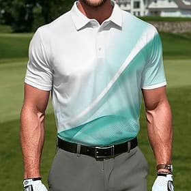 Men's Geometic Golf Sports Polo Shirts Short Sleeve Polo Shirts Collared Shirts Casual Athleisure Holiday Daily Wear 3D Print Buttons Breathable Mesh Summer Sp