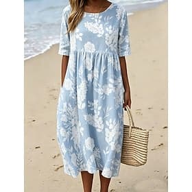Damen Midikleid Etui-Kleid T-Shirt-Kleid A Linie Kleid Sommerkleid Urlaub Lässig Boho Täglich Sommerkleid Frühlingskleid Lässiger Schnitt Blumen Grafik Kurzarm thumbnail 2