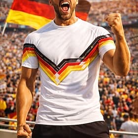 Camiseta de fútbol para hombre, diseño de Alemania, color blanco con franjas en zigzag negras, rojas y doradas, transpirable, de malla, con protección UPF 50,