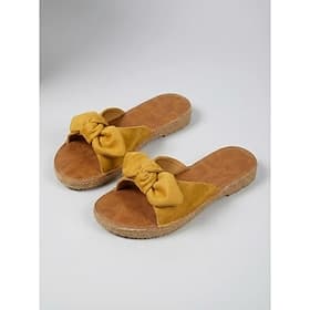 Women's Yellow Bow Slide Sandals – Casual Flat Open Toe Shoes for Summer Garden and Daily Wear
