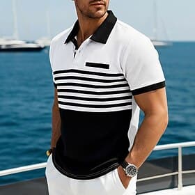 Men's Golf Shirt Waffle Knit Polo Shirt Casual Business Classic Short Sleeve Fashion Modern Solid Color Striped Color Block Buttons Spring Summer Summer Sprin
