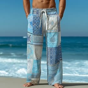 Homme Bohème Patchwork Floral complexe Pantalons Pantalon décontracté Pantalons Amples Taille Moyenne Ethnique Vintage Rétro Maison Extérieur Vacances Poches L