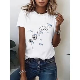 Women's 100% Cotton T Shirt Print Floral Graphic Vintage Stylish Classic Short Sleeve Crew Neck Regular Tops Casual Daily Weekend White Summer Spring thumbnail 3