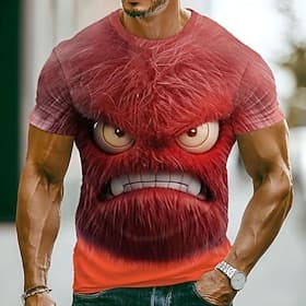 Men's Funny Emotes T Shirt Short Sleeve T shirt 3D Print Crew Neck Shirt Fashion Exaggerated Casual Daily Street Blue Red Light Purple Summer Spring Clothing A