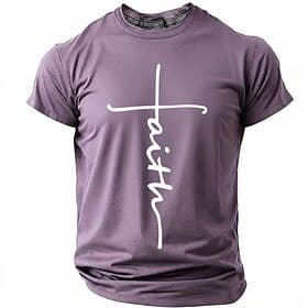 Faith Cross Men's Minimalist Christian Spiritual Religious T Shirt Graphic Crew Neck Short Sleeve Church Worship Easter Gift for Believers Designer Clothing Ap
