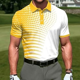 Men's Geometic Golf Sports Polo Shirts Short Sleeve Polo Shirts Collared Shirts Casual Athleisure 3D Print Buttons Summer Spring Blue Yellow Purple