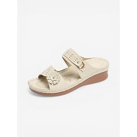 Women's Almond Arch Support Slide Sandals – Comfortable Cushioned Slip-On Slippers with Floral Decoration, Lightweight Casual Summer Shoes for Walking, Travel,