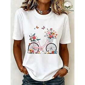 Women's 100% Cotton T Shirt Print Floral Graphic Vintage Stylish Classic Short Sleeve Crew Neck Regular Tops Casual Daily Going out Blue White Red Green Beige