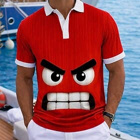 Men's 3D Cartoon Hawaiian Polo Shirts Short Sleeve Polo Shirts Collared Shirts Casual Athleisure Daily Wear Vacation Wear 3D Print Buttons Spring  Summer Blue