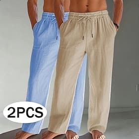 Homme Pantalons en Lin Pantalons Pantalon d'été Pantalons Amples Pantalons de Plage Cordon de serrage Avec Poches Taille Élastique Uni Confort Respirant Longue thumbnail 3