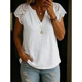 Women's Blouse Solid Color Vintage Stylish Basic Short Sleeve V Neck Regular Tops Daily Blue Black White Yellow Pink Summer Spring