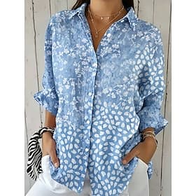 Women's Shirt Floral Graphic Elegant Vacation Stylish 3/4 Length Sleeve Shirt Collar Regular Tops Casual Daily Work Blue Pink Purple Green Summer Spring