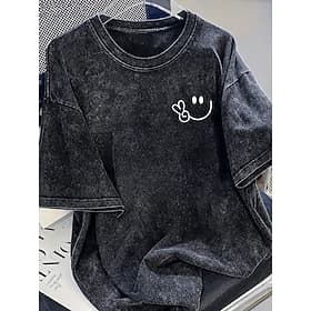 Damen 100% Baumwolle T Shirt Baumwollhemd Vintage-gewaschene Tops Einfach Vintage Mode Stilvoll Kurzarm Rundhalsausschnitt Rundhals Normale Oberteile Lässig Tä