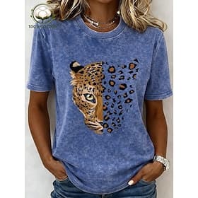 Women's 100% Cotton T Shirt Print Acid Wash Vintage Washed Letter Stylish Basic Classic Short Sleeve Crew Neck Regular Tops Casual Daily Blue Black Pink Purple