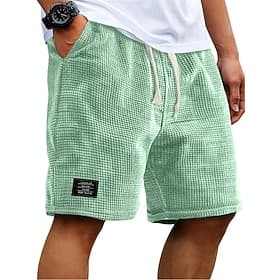 Voor heren Wafel korte broek Zomer korte broeken Strandshorts Casual korte broek Trekkoord Elastische taille Effen Kleur Comfort Knielengte Dagelijks Buiten St thumbnail 2
