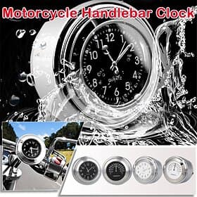 2Pcs Motorcycle Handlebar Clock and Thermometer Set, Waterproof Chrome Quartz Watch  Temperature Gauge for 7/8 1 Handlebars, Universal Fit for Cruiser Chopper