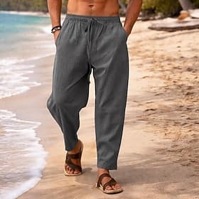 Homme Pantalons en Lin Pantalons Pantalon d'été Pantalons de Plage Pantalon sarouel Cordon de serrage Taille Élastique Uni Confort Respirant Longueur complète