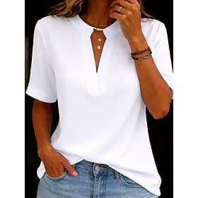 Mujer Camisa Camisas con tacto de lino Color sólido Elegante Básico Sin Mangas Escote en Pico Tops largos Casual Negro Blanco Rosa Verde Trébol Azul claro Vera