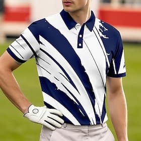 Men's Golf Line Sports Polo Shirts Short Sleeve Polo Shirts Collared Shirts Casual Athleisure Buttons Breathable Mesh Spring  Summer Blue Red Navy Blue