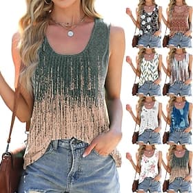 Women's Blouse Camisole Tank Top Print Ombre Flower Classic Modern Casual Sleeveless Crew Neck Regular Tops Outdoor Streetwear Holiday Black White Light Green