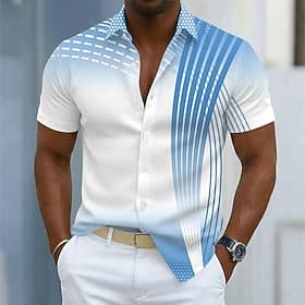 Men's Geometric Gradient Color Abstract Art Shirt Button Up Shirt Casual Dress Shirt Short Sleeve Business Casual Daily Outdoor Vacation Summer Spring Turndown