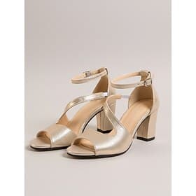 Women's Metallic Block Heel Sandals, Ankle Strap Chunky Heel Dress Shoes for Cocktail Party, Prom Evening Events