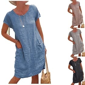 Women's Mini Dress Linen-feel Dresses Casual Dress T Shirt Dress Tee Dress Fashion Modern Daily Vacation Going out Loose Fit Plain Short Sleeve Crew Neck Black