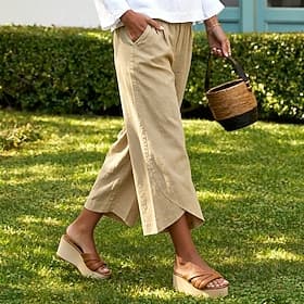 Women's Linen-feel Pants Capri Pants Trousers Summer Pants Vacation Fashion Casual Daily Calf-Length High Waist Solid Color Plain Elastic Waistband Straight Le