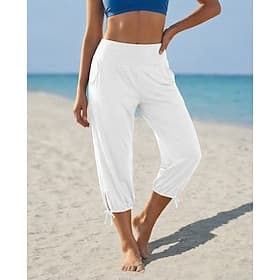 Women's Capri Pants Vacation Basic Calf-Length Mid Waist Solid Color Plain Comfort High Elasticity Blue claret Light Gray Dark-Gray Summer Spring