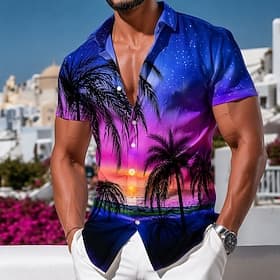 Homme Nature et paysages Cocotier Plantes Tropicales Chemise Chemise hawaïenne Chemises tropicales Manche Courte Hawaïen Resort Vacances à la Plage Été Printem