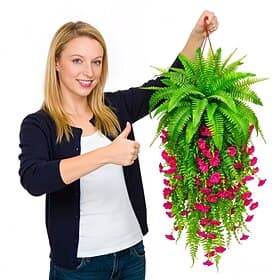 3pcs/set Artificial Green Ferns With Red Tassels DIY Combined Hanging Plants, Realistic Bionic Hanging Fern Bouquets, Suitable For Home Decoration, Porch, Wind
