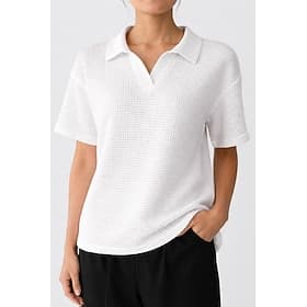 Women's Waffle T-shirt Tee Top Eyelet Solid Color Elegant Fashion Casual Short Sleeve V Neck Shirt Collar Regular Tops Daily Going out Vacation Wear Black Whit