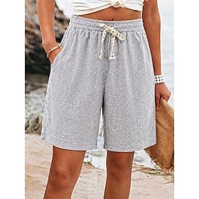 Women's Waffle Bermuda shorts Cotton Blend Chinos Elegant Active Vacation Short Mid Waist Plain Comfort Stretchy Daily Grey Black Summer Spring Fall Regular Fi