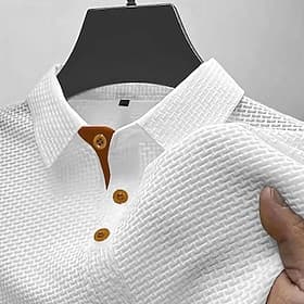 Homme Polo Polo en seersucker Ice Silk Occasionnel Affaires Col Polo Côtelé Manche Courte Mode Basique Couleur Unie Boutons Été Printemps  Automne Coupe réguli