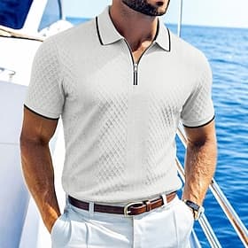 Herren Polo Poloshirts Lässig Straße Revers Kurzarm Basic Modern Geometrisch Einfach Leicht Knöpfe Sommer Frühling Lässiger Schnitt Schwarz Weiß Wein Marinebla