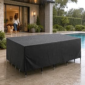 Patio Furniture Cover 180 x 180 x 100 cm Waterproof 420D Tear Resistant Outdoor Patio Table and Chair Set Cover Heavy Duty Patio Dining Set Cover Black