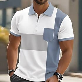Voor heren Kleurenblok Meetkundig Poloshirts Korte mouw Poloshirt Overhemden met kraag Casual Buiten Sportkleding Feestdagen Zak 3D-afdrukken Polo met kwartrit thumbnail 3