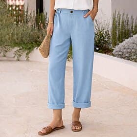 Women's Capri Pants Cotton Linen Pants Trousers Casual Pants Vacation Fashion Casual Daily Calf-Length High Waist Solid Color Plain Pocket Elastic Waistband Co