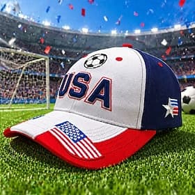 World Soccer Cup 2026 Hat USA Flag Embroidered Baseball Cap, Adjustable Cotton Sports Cap, Patriotic Red White Blue Snapback for Men Women, Outdoor Soccer Fan