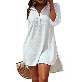 Women's Swimwear Cover Up Swim Dress Dress Swimsuit Ruched Vacation Beach Wear Plain V Neck Sleeveless Bathing Suits
