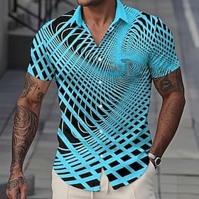 Men's Optical Illusion Geometic 3D Swirl Shirt Summer Shirt Button Up Shirt Short Sleeve Fashion Casual Daily Outdoor Vacation Summer Spring Turndown 3D Print
