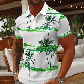 Homme Palmier Polo Manche Courte Polos Chemises à Col Occasionnel Athleisure Vêtements de vacances Impression 3D Boutons Maille Respirante Printemps  Été Bleu