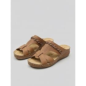 Women's Comfort Slide Sandals – Red Wide Strap Sandals with Cross Design, Ideal for Forest Walks and Leisure Days