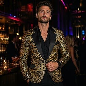 Retro vintage Barok Jaren '80 Smoking Lange Mouwen Schijf Pailletten Bloemig Kostuum Voor heren Maskerade Cocktailparty Bar Retro themafeest Volwassenen Smokin