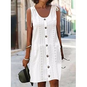 Women's Knee Length Dress White Dress Casual Dress Summer Dress Eyelet Dress Fashion Modern Beach Vacation Holiday Regular Fit Plain Sleeveless U Neck Blue Bla