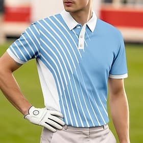 Men's Geometic Golf Sports Polo Shirts Short Sleeve Polo Shirts Collared Shirts Casual Athleisure Buttons Breathable Mesh Spring  Summer Blue Navy Blue Purple