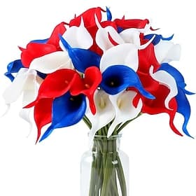 15pcs July 4th Independence Day Flowers, Artificial Calla Lilies, Fake Patriotic Flowers, Realistic Touch, Suitable for Independence Day Home and Kitchen Decor