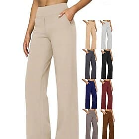Women's Wide Leg Trousers Casual Pants Straight Vacation Fashion Streetwear Full Length High Waist Plain Pocket Elastic Waist Comfort Inelastic Daily Vacation